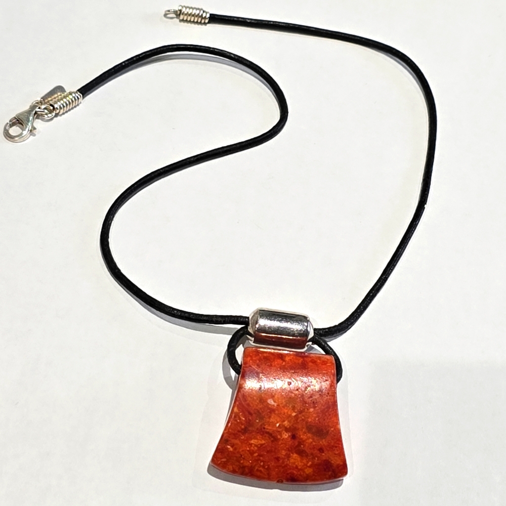 Vintage Silpada  Coral Leather Sterling Necklace